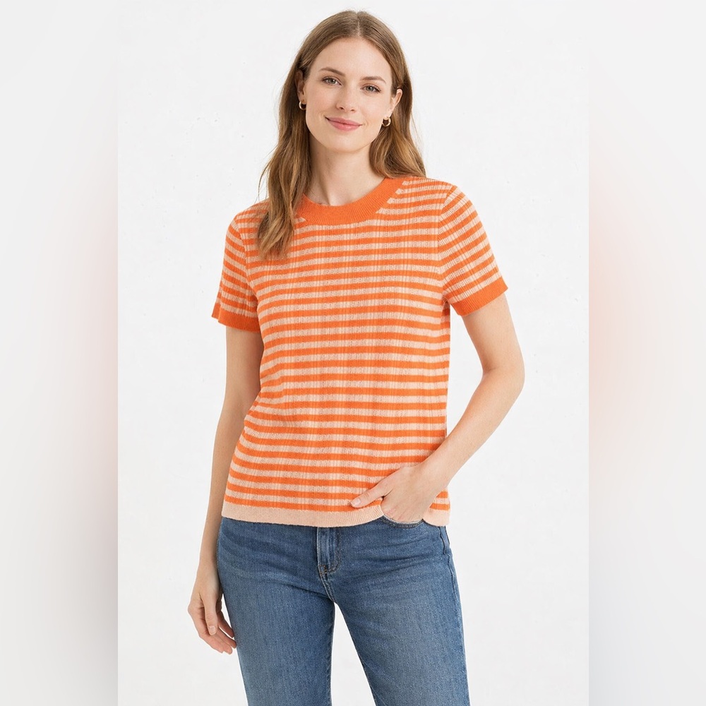 Madewell Ringer Sweater Tee Orange Stripe Ribbed Stretch Shirt Medium